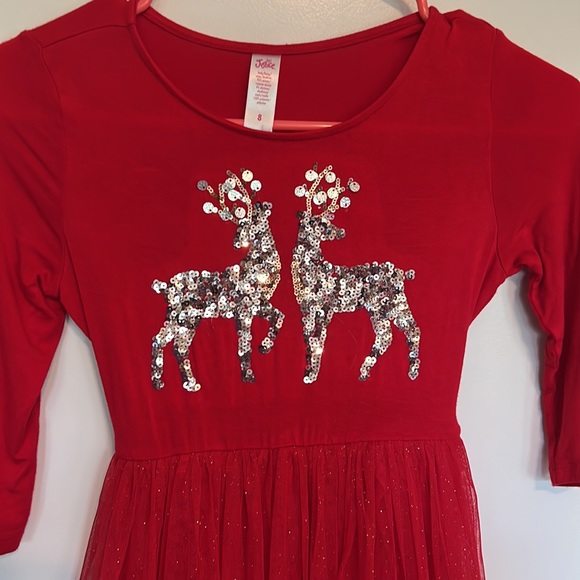 Girls Reindeer Dress. With Tie - Picture 2 of 6